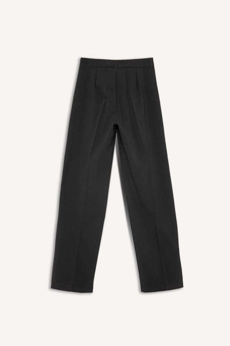 Straight Fit High Waist Twill Trousers