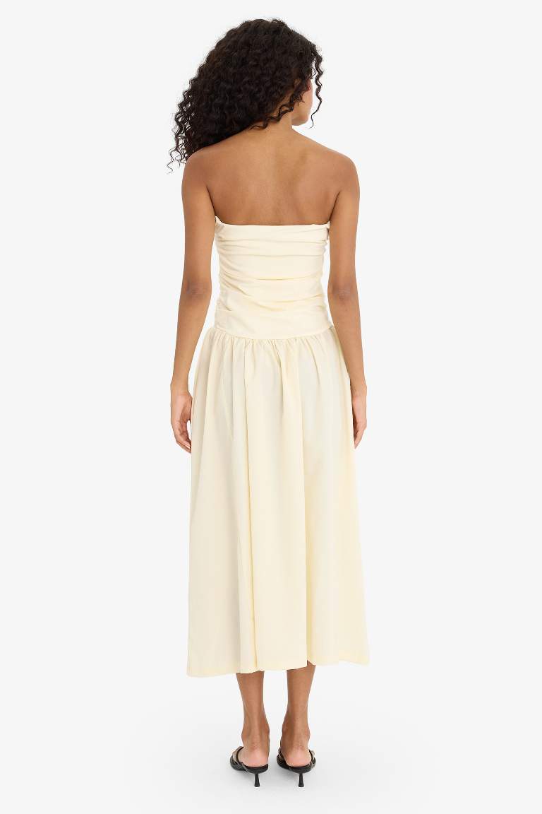 Straplez Poplin Midi Elbise