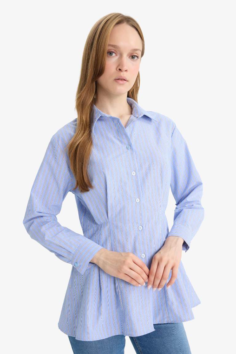 Relax Fit Çizgili Poplin Uzun Kollu Gömlek Tunik