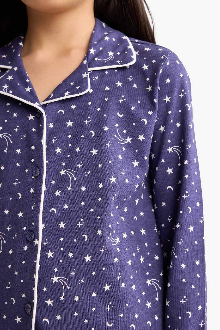 Kız Çocuk Pijama Takımı Relax Fit Desenli Uzun Kollu Üst Uzun Alt