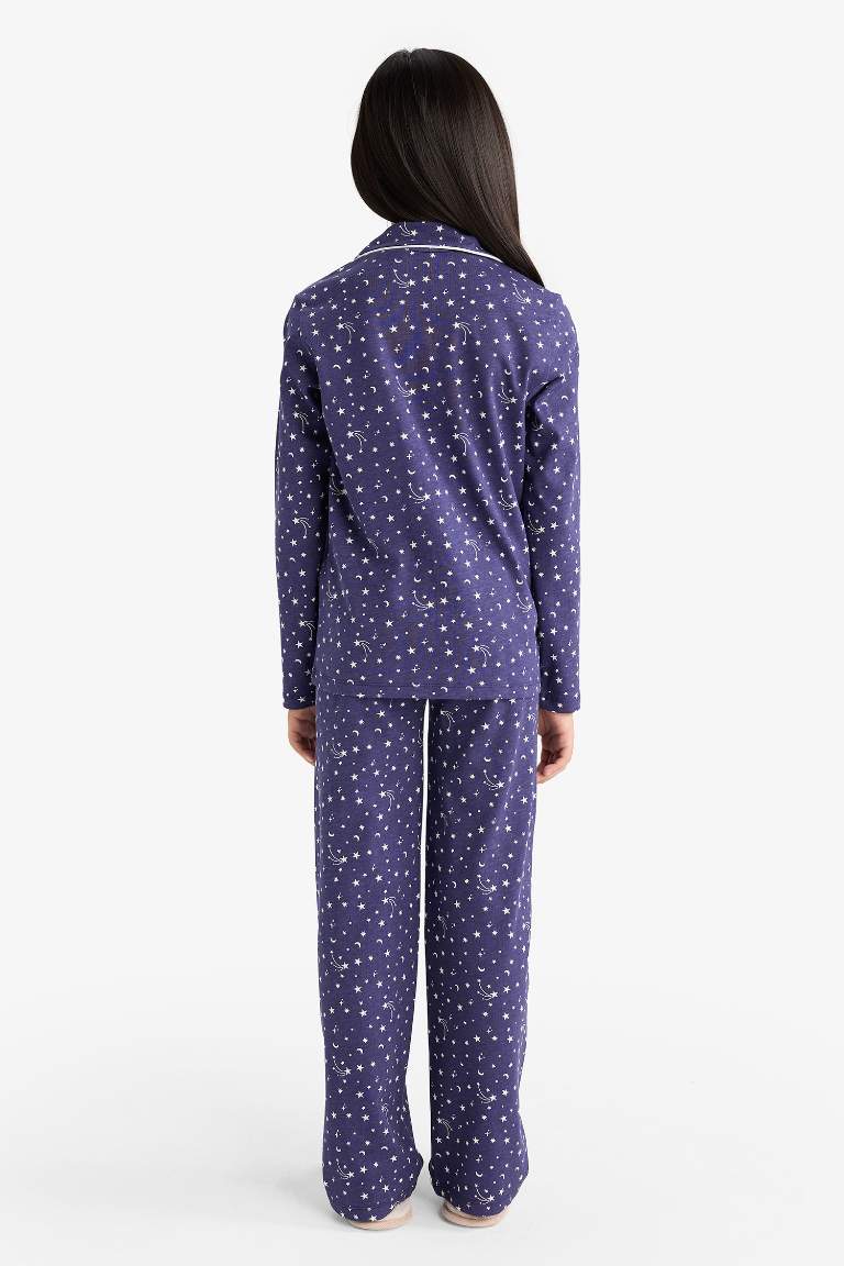 Kız Çocuk Pijama Takımı Relax Fit Desenli Uzun Kollu Üst Uzun Alt