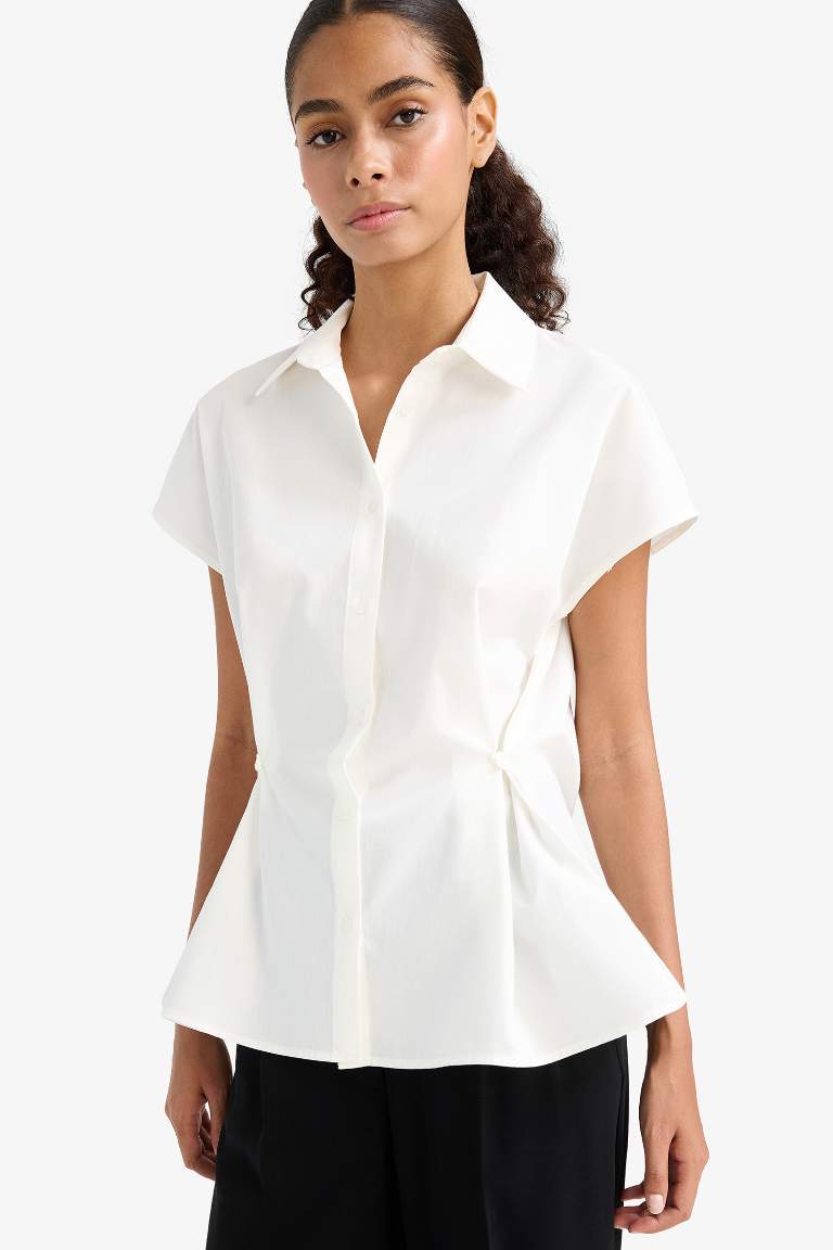 Fitted Poplin Kısa Kollu Gömlek