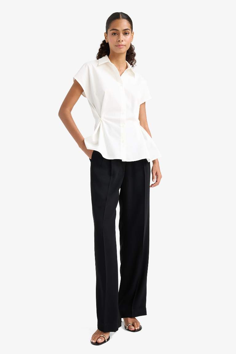 Fitted Poplin Kısa Kollu Gömlek