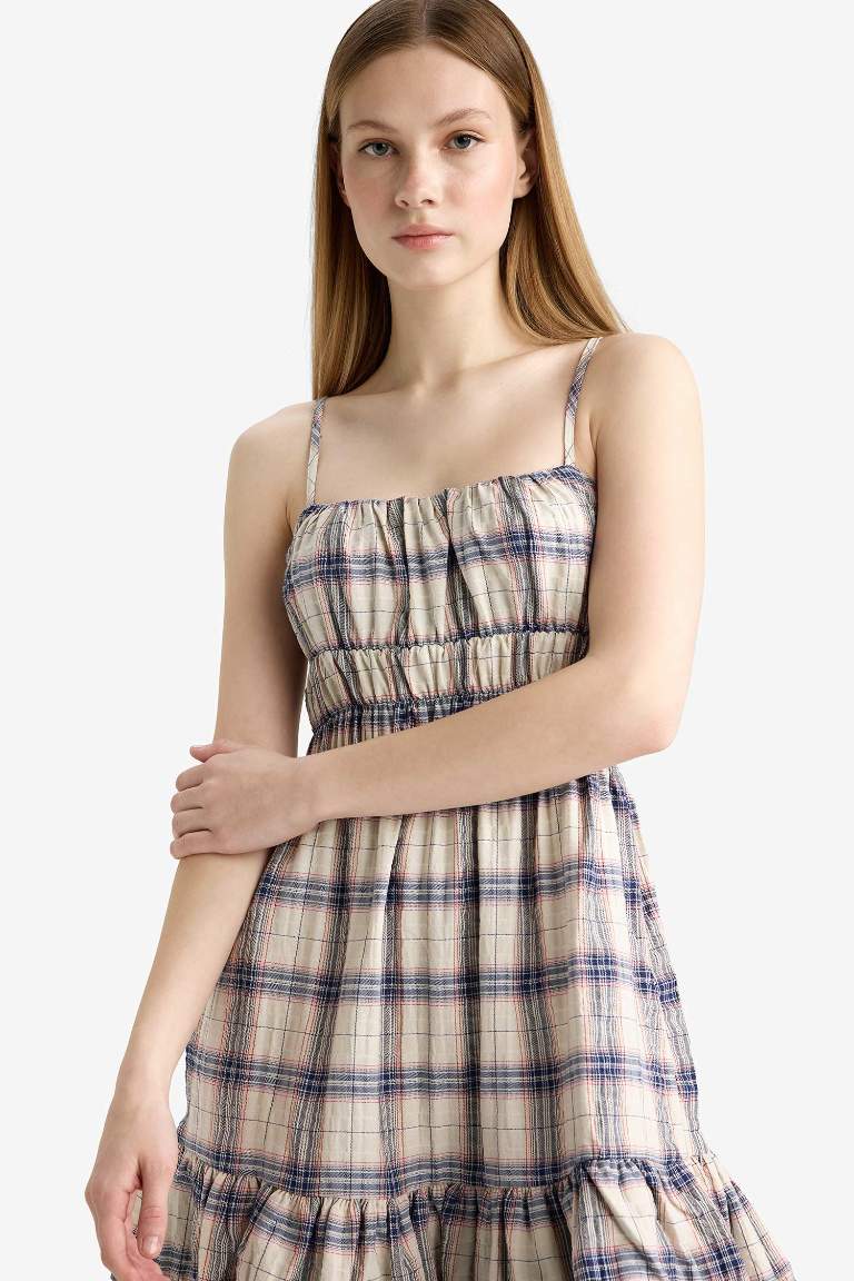 Coool Kareli Askılı Askılı Mini Elbise