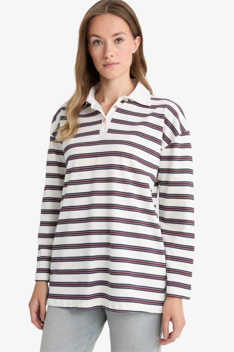 Regular Fit Polo Neck Striped Tunic