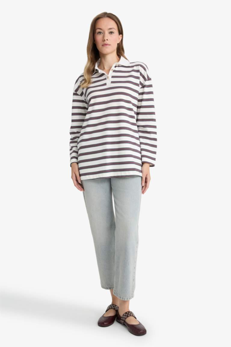 Regular Fit Polo Neck Striped Tunic