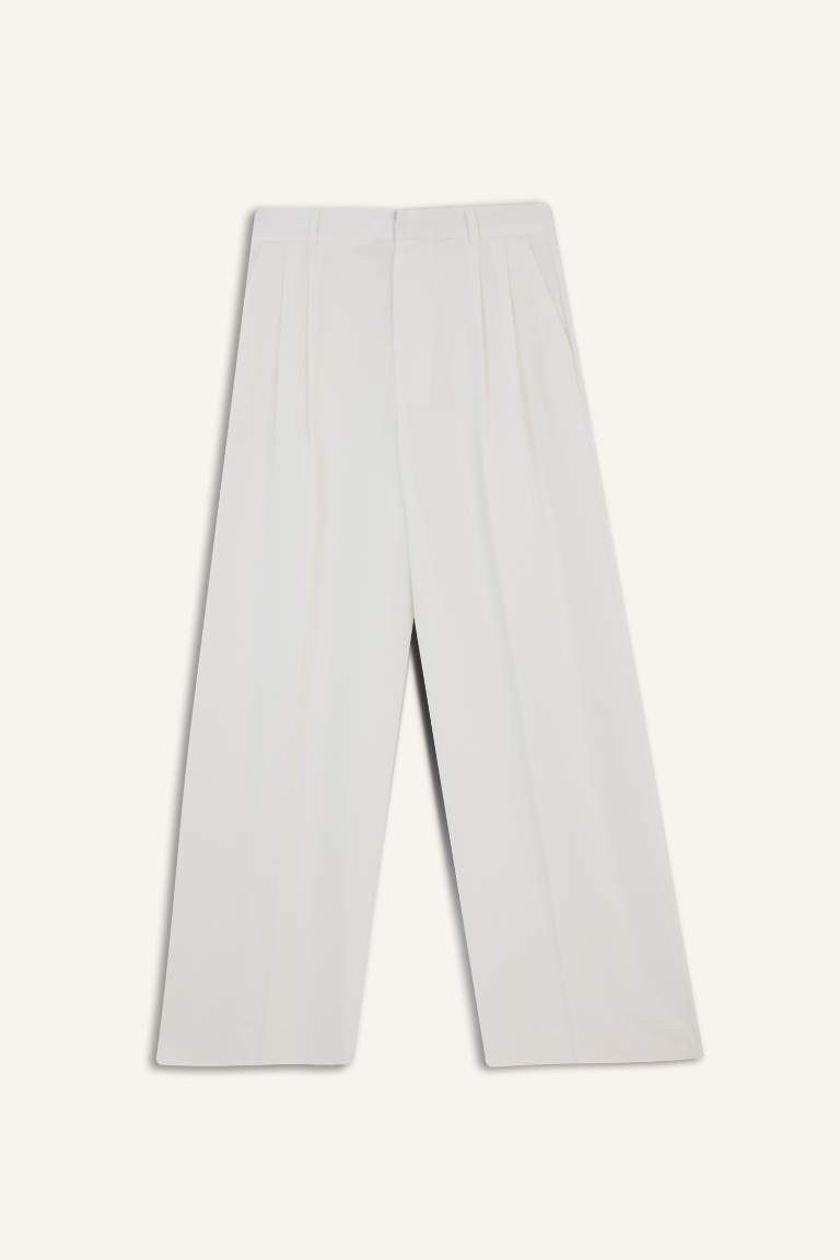 Wide Leg Çift Cepli Yüksek Bel Geniş Paça Pantolon