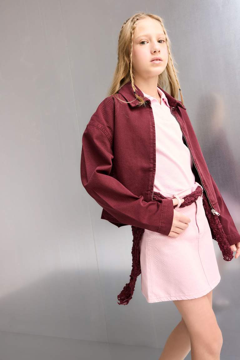 Kız Çocuk Okul Gabardin Fermuarlı Crop Ceket