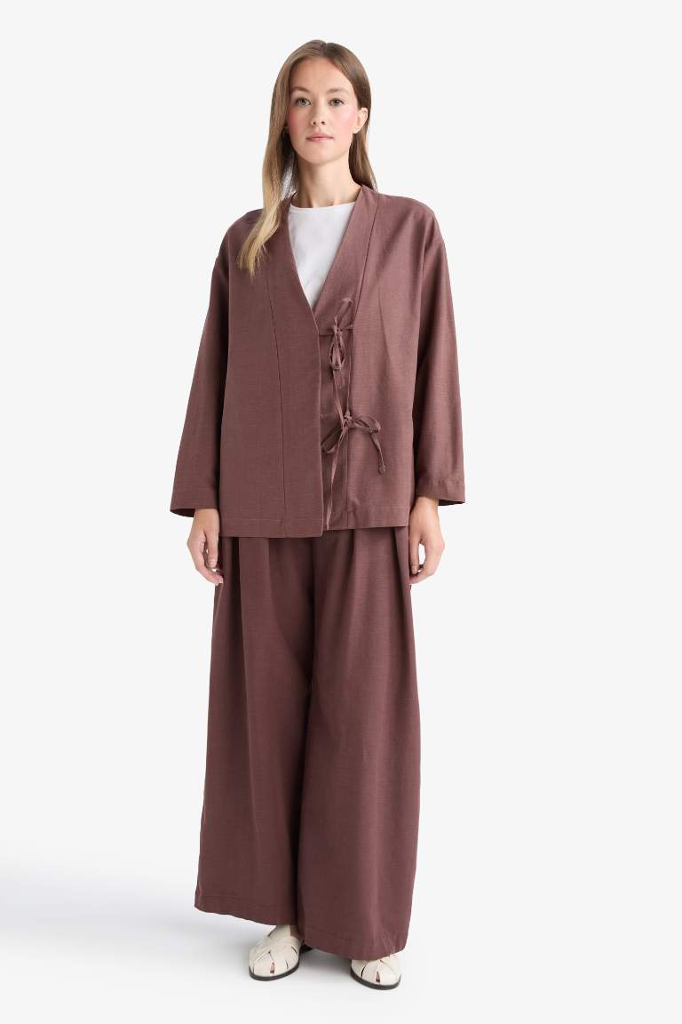 Wide Leg Keten Karışımlı Pantolon