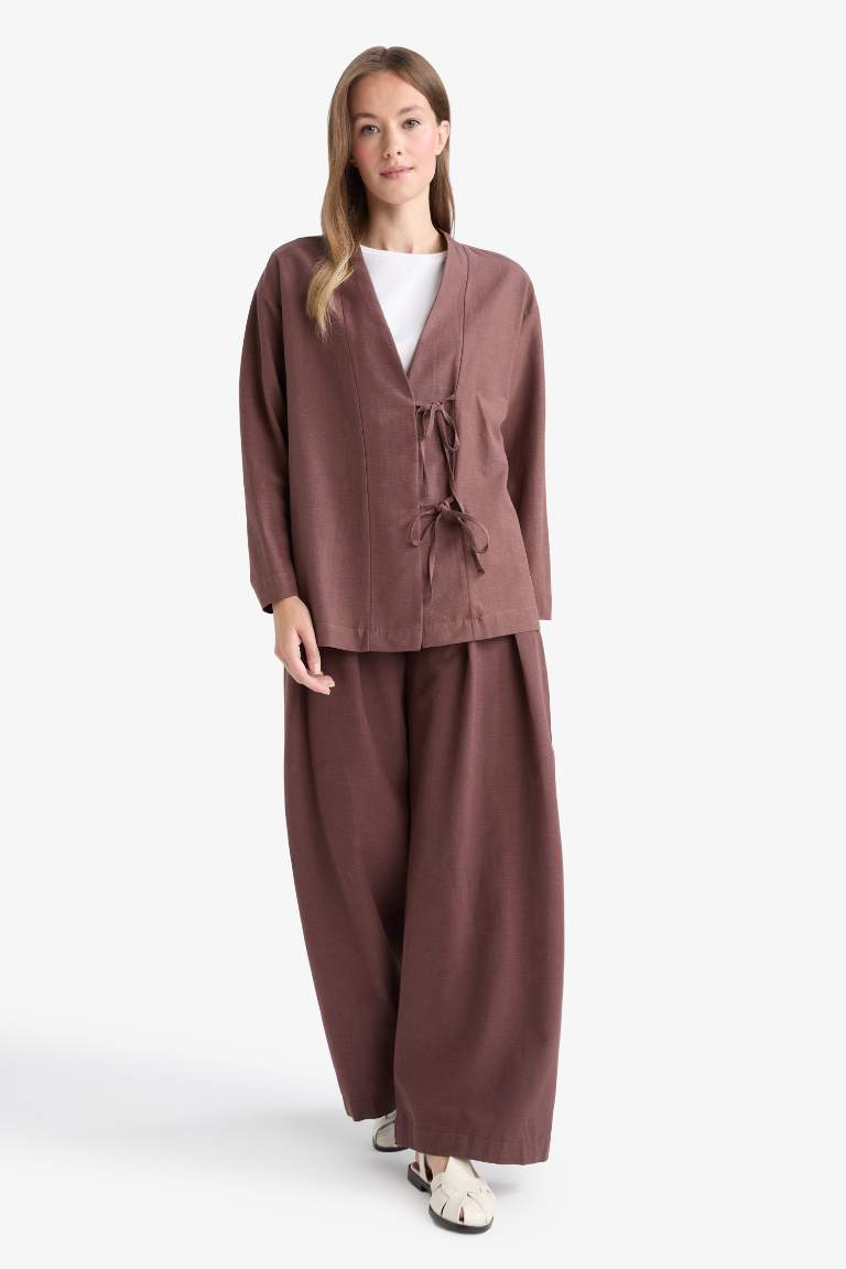 Wide Leg Keten Karışımlı Pantolon