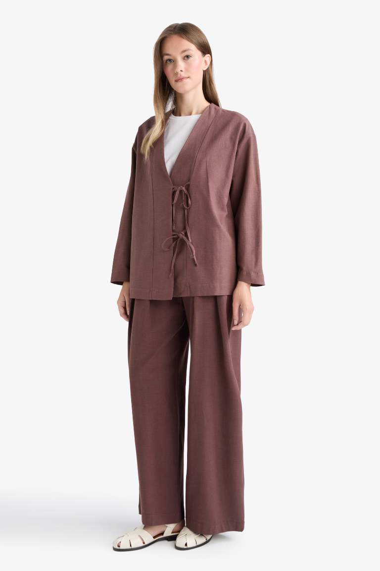 Wide Leg Keten Karışımlı Pantolon