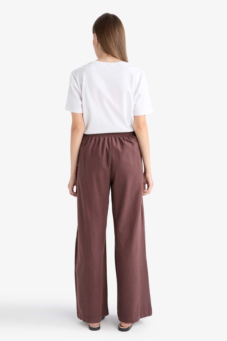 Wide Leg Keten Karışımlı Pantolon