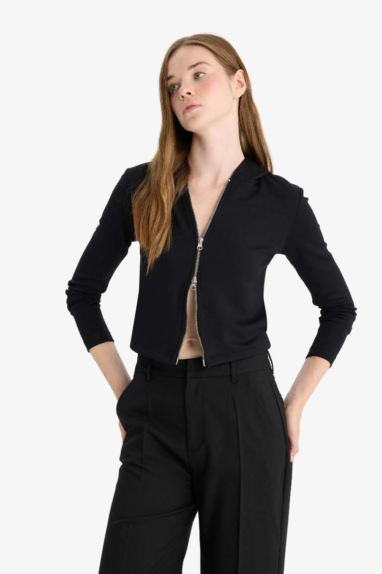 Slim Fit Dar Kesim Kapüşonlu Modal Fermuarlı Sweatshirt