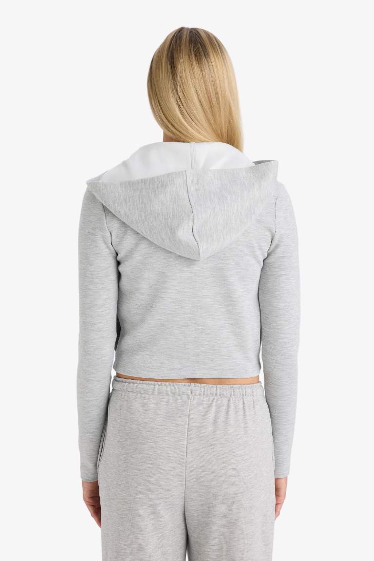 Slim Fit Dar Kesim Kapüşonlu Modal Fermuarlı Sweatshirt