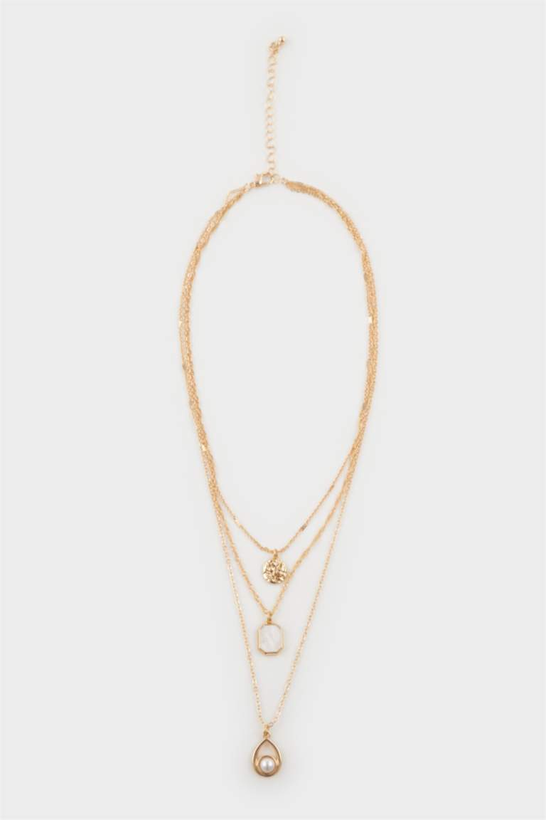 Kadın İnci Detaylı Gold Kolye