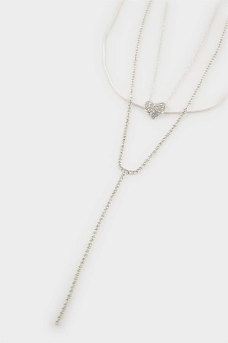 Kadın Kalp Detaylı Sılver Kolye