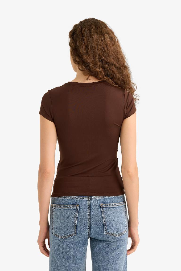 Slim Fit Dar Kesim Bisiklet Yaka Basic Düz Siyah Kısa Kollu Tişört