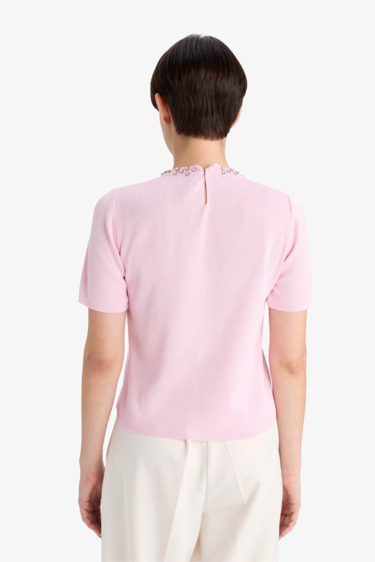 Regular Fit Crew Neck Embroidered Knitwear Pullover