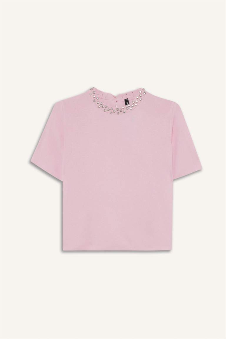 Regular Fit Crew Neck Embroidered Knitwear Pullover
