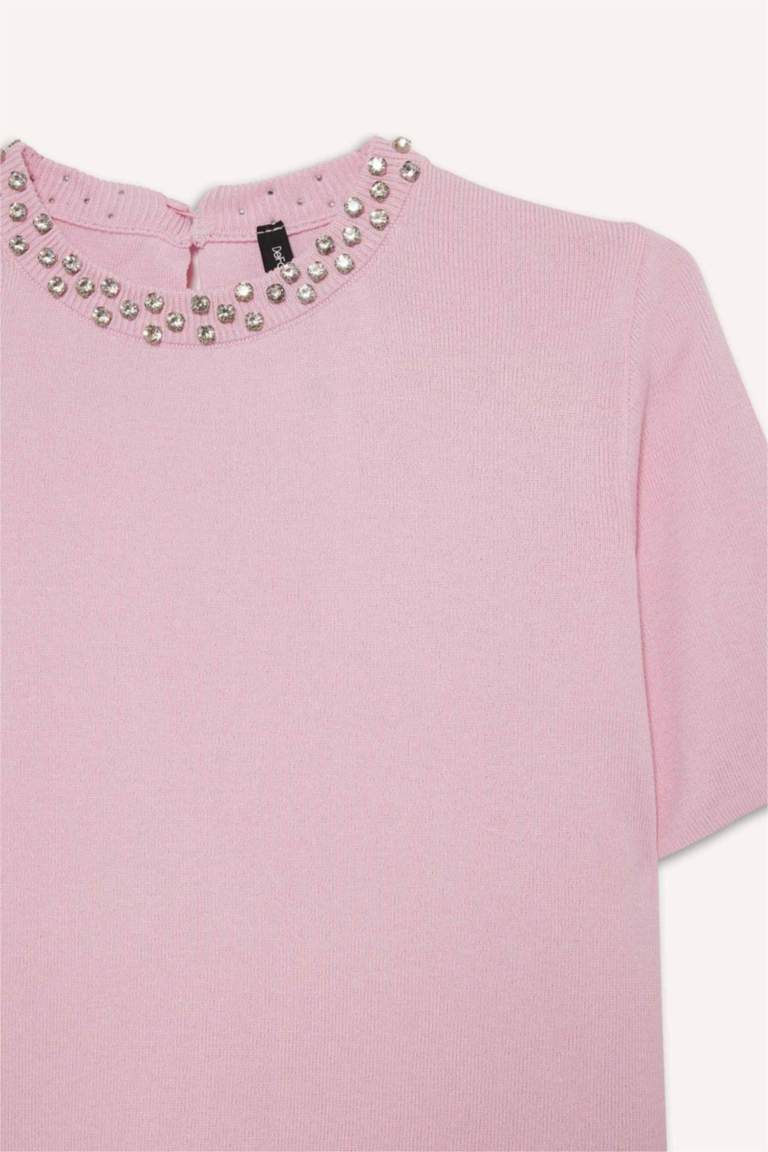 Regular Fit Crew Neck Embroidered Knitwear Pullover