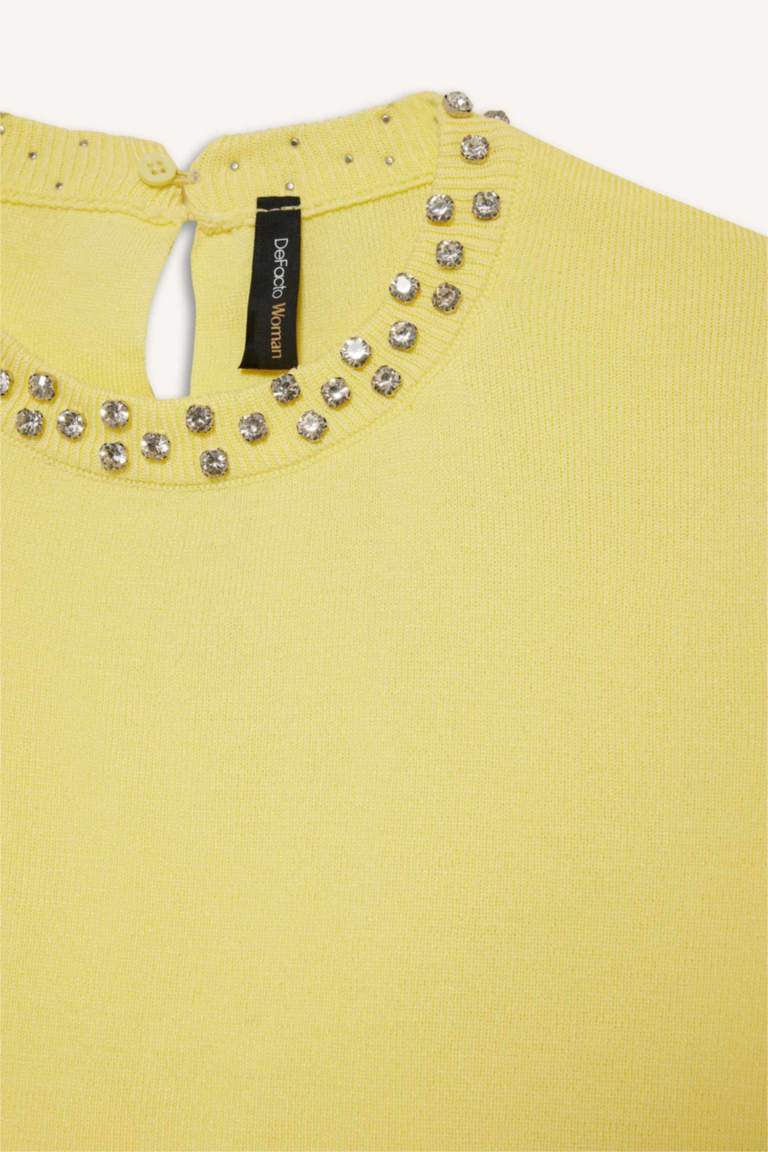 Regular Fit Crew Neck Embroidered Knitwear Pullover