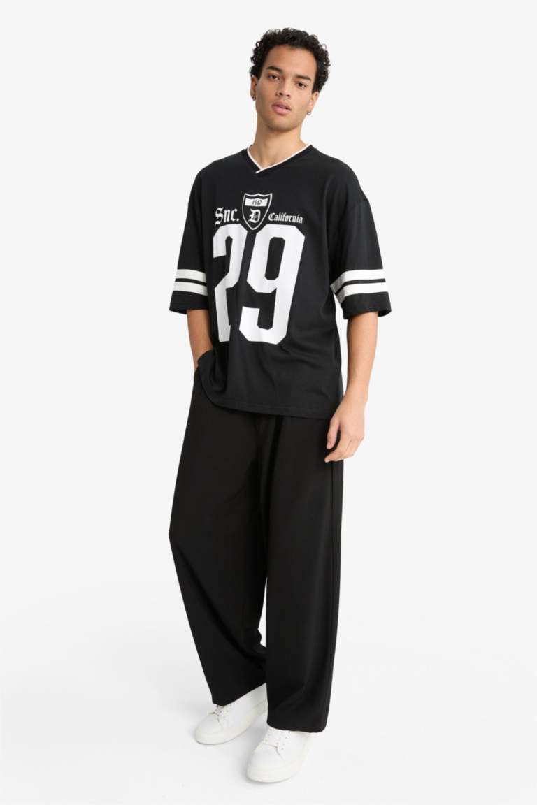 Barrel Fit Wide Straight Leg Trousers