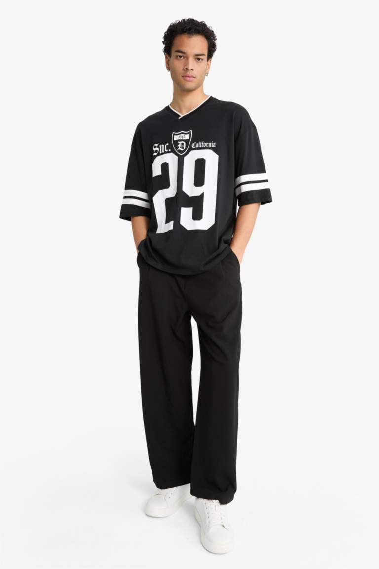 Barrel Fit Wide Straight Leg Trousers