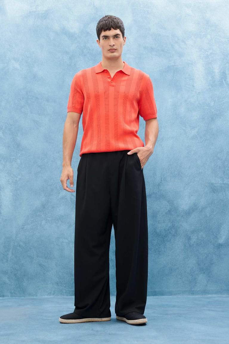 Barrel Fit Wide Straight Leg Trousers