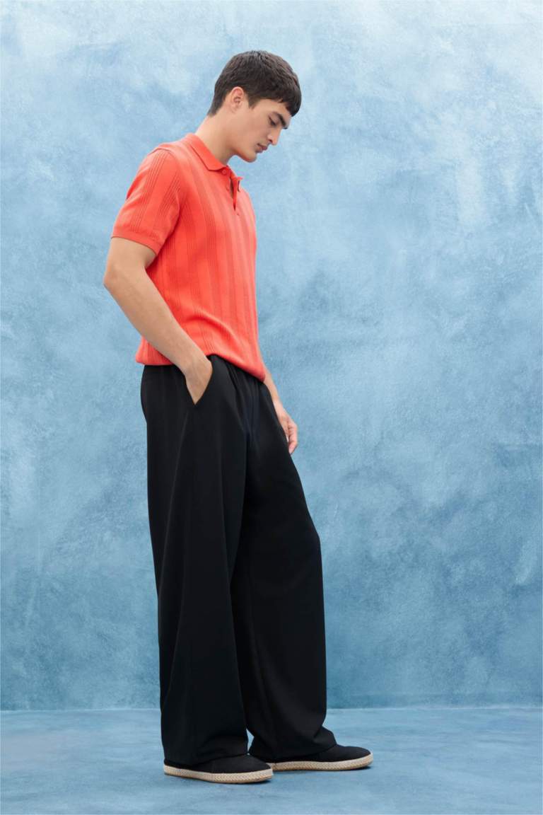 Barrel Fit Wide Straight Leg Trousers