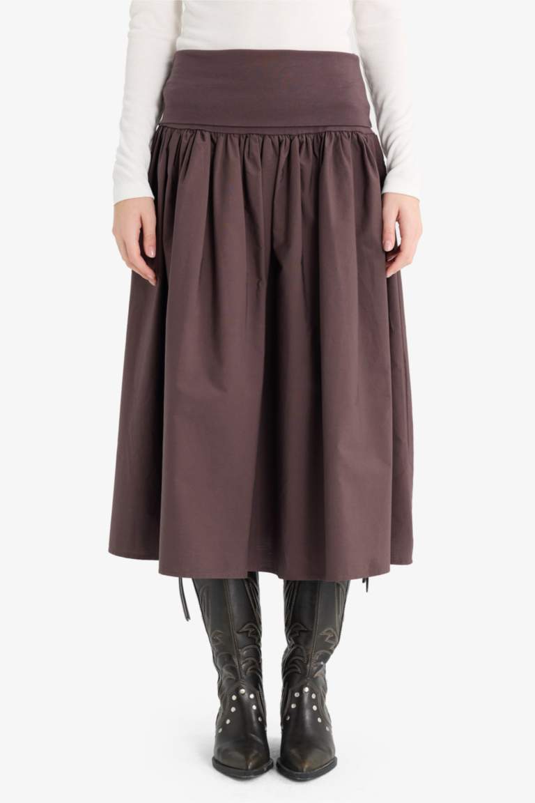 A-Line High Waist Poplin Midi Skirt