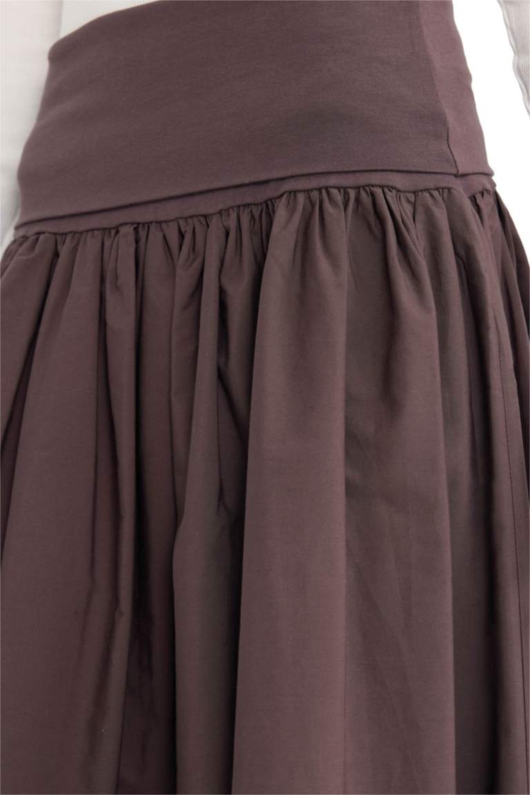 A-Line High Waist Poplin Midi Skirt