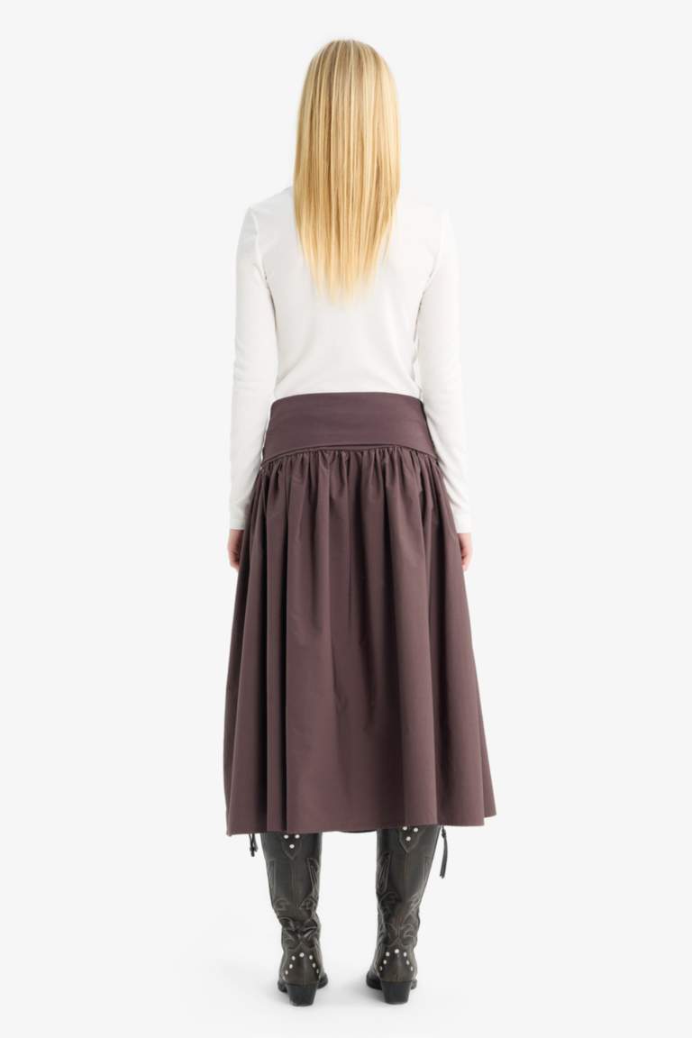 A-Line High Waist Poplin Midi Skirt