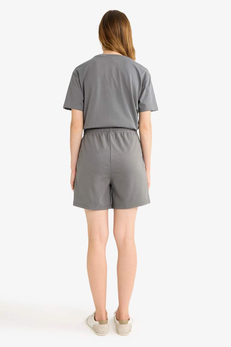Beli Bağcıklı Basic Düz Bermuda Şort