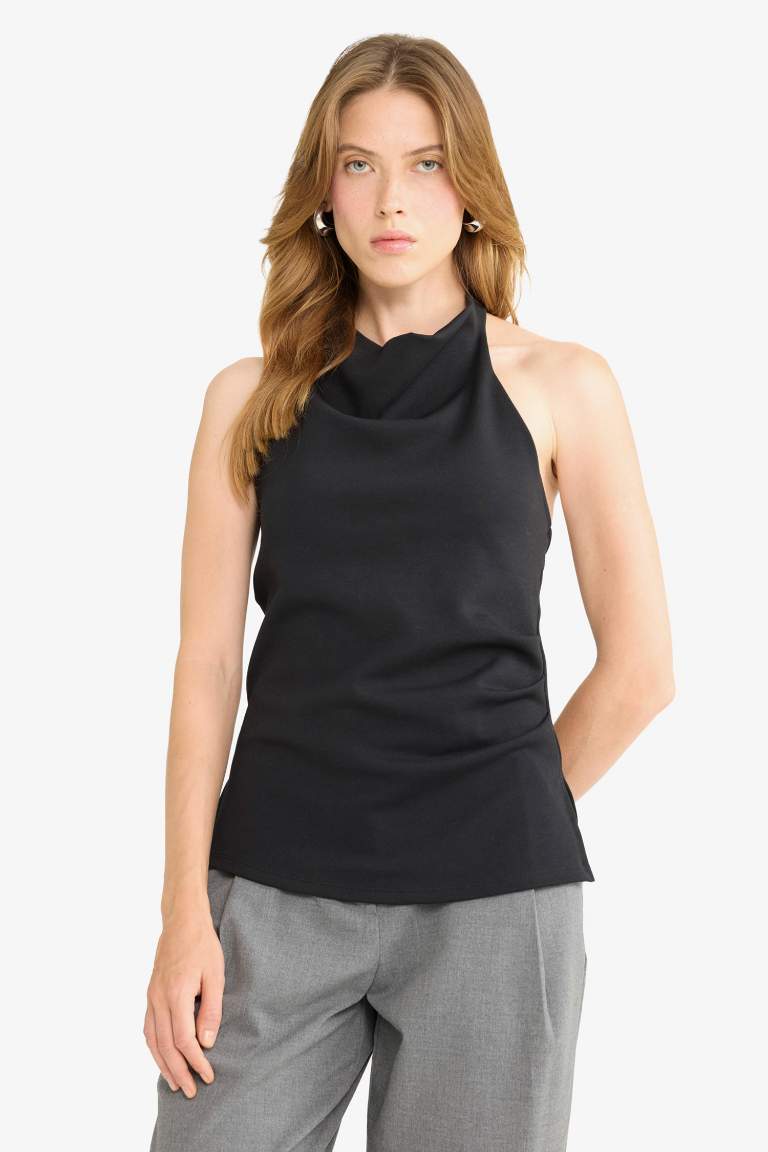 Slim Fit Dar Kesim Halter Yaka Bluz