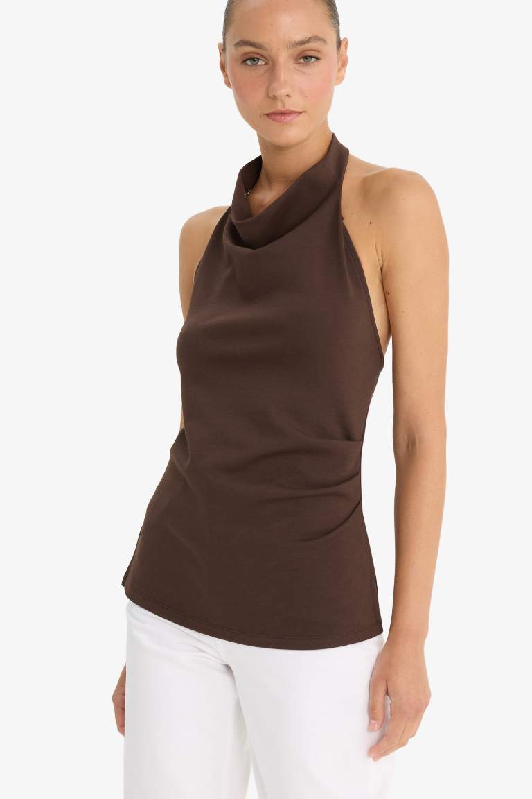 Slim Fit Dar Kesim Halter Yaka Bluz