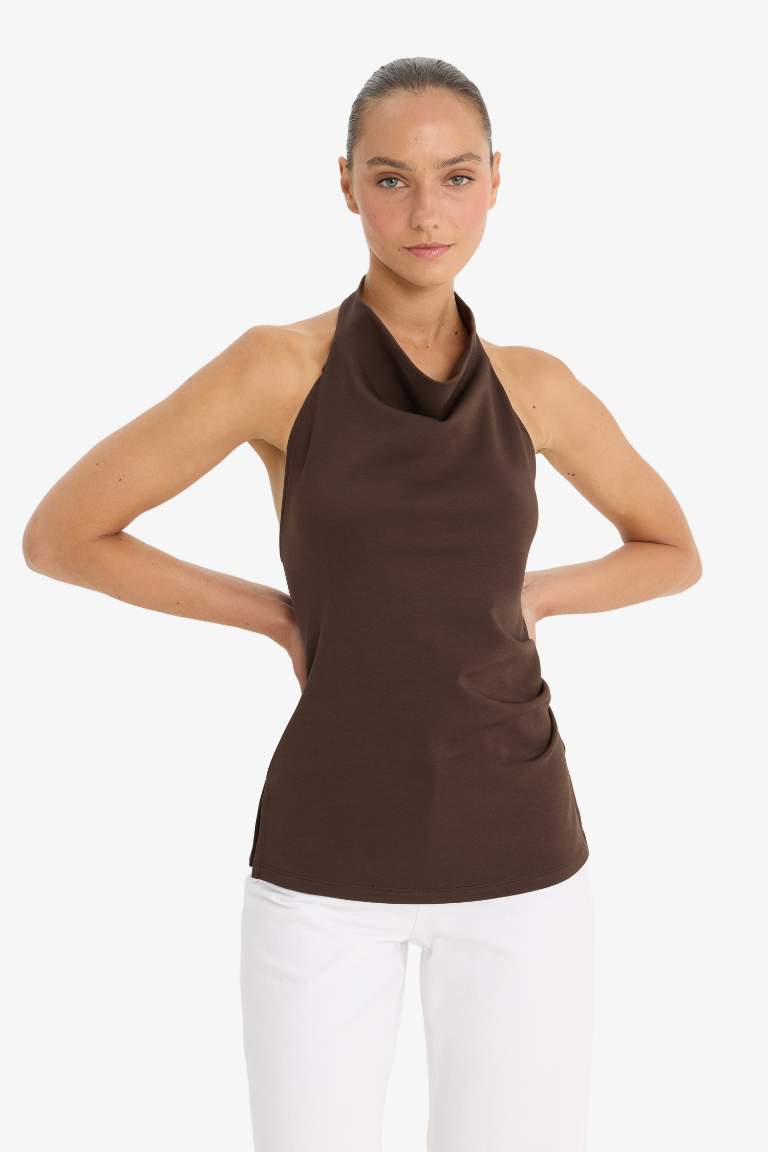 Slim Fit Dar Kesim Halter Yaka Bluz