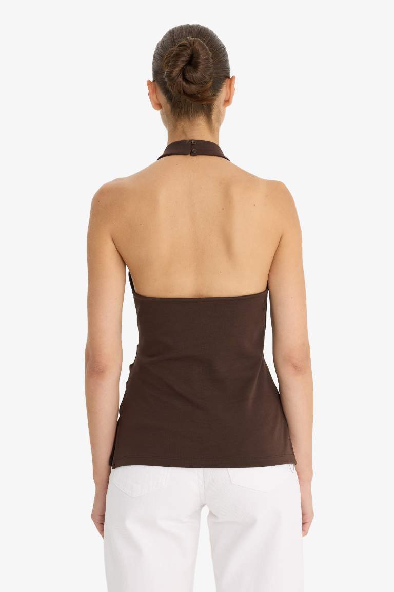 Slim Fit Dar Kesim Halter Yaka Bluz