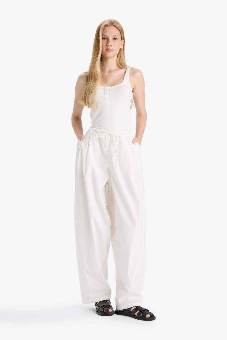 Coool Barrel Fit Normal Bel Poplin Pantolon