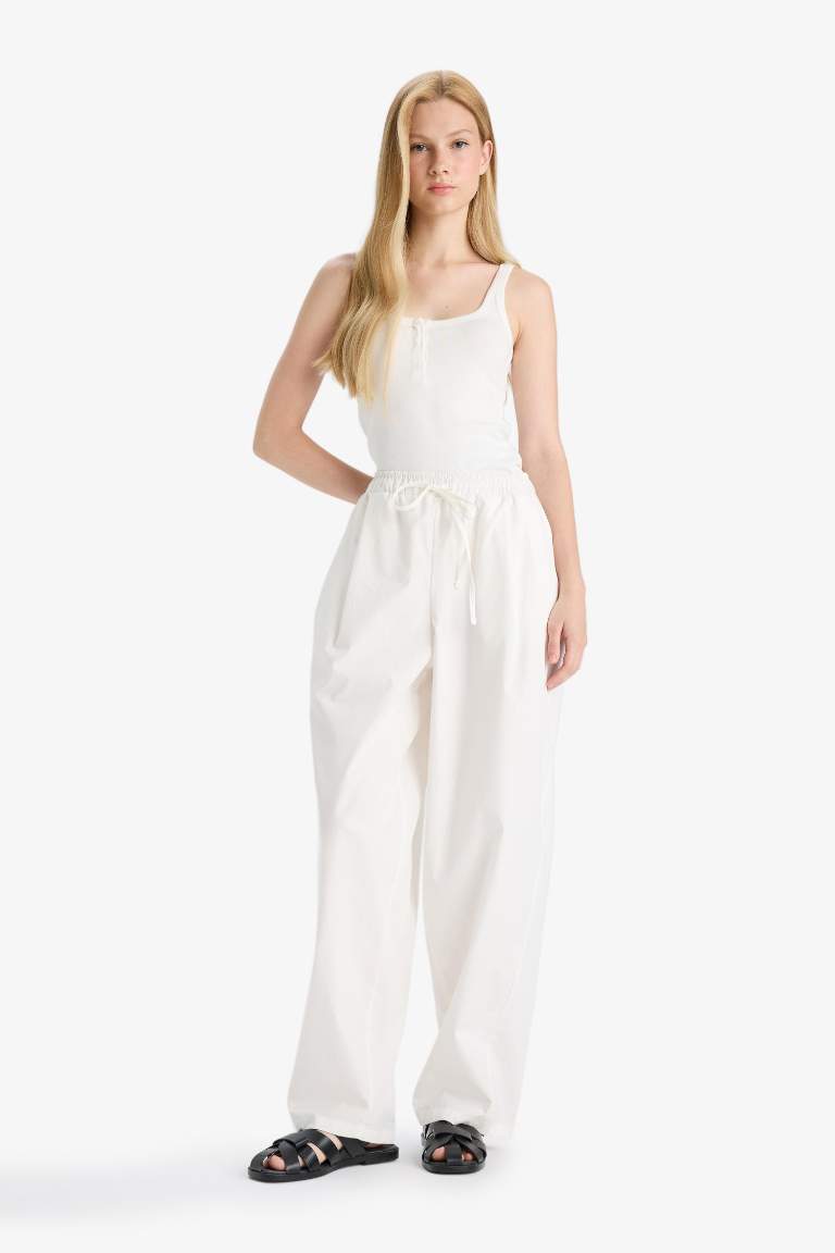 Coool Barrel Fit Normal Bel Poplin Pantolon