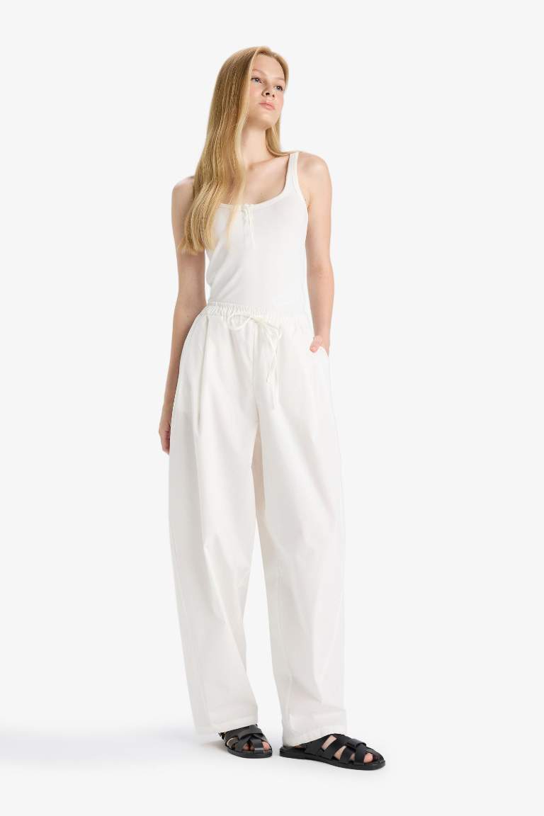 Coool Barrel Fit Normal Bel Poplin Pantolon