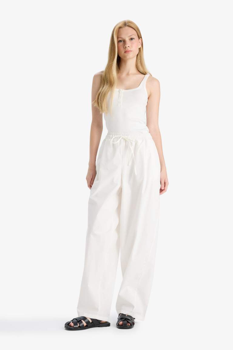 Coool Barrel Fit Normal Bel Poplin Pantolon