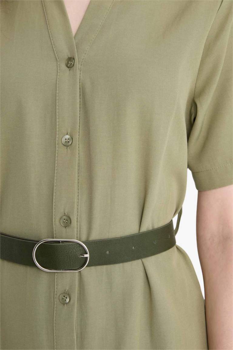 Gömlek Yaka Poplin Kısa Kollu Elbise