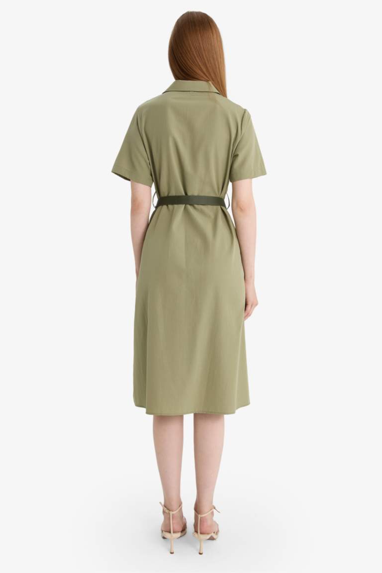 Gömlek Yaka Poplin Kısa Kollu Elbise