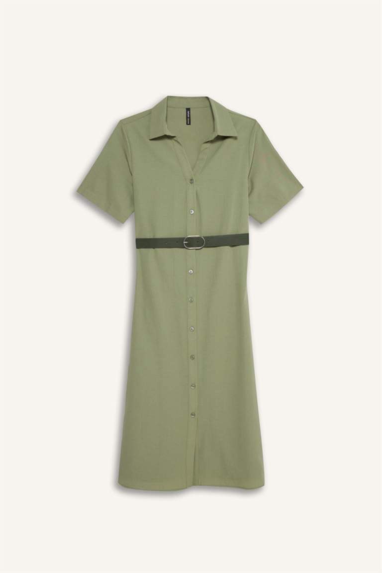 Gömlek Yaka Poplin Kısa Kollu Elbise