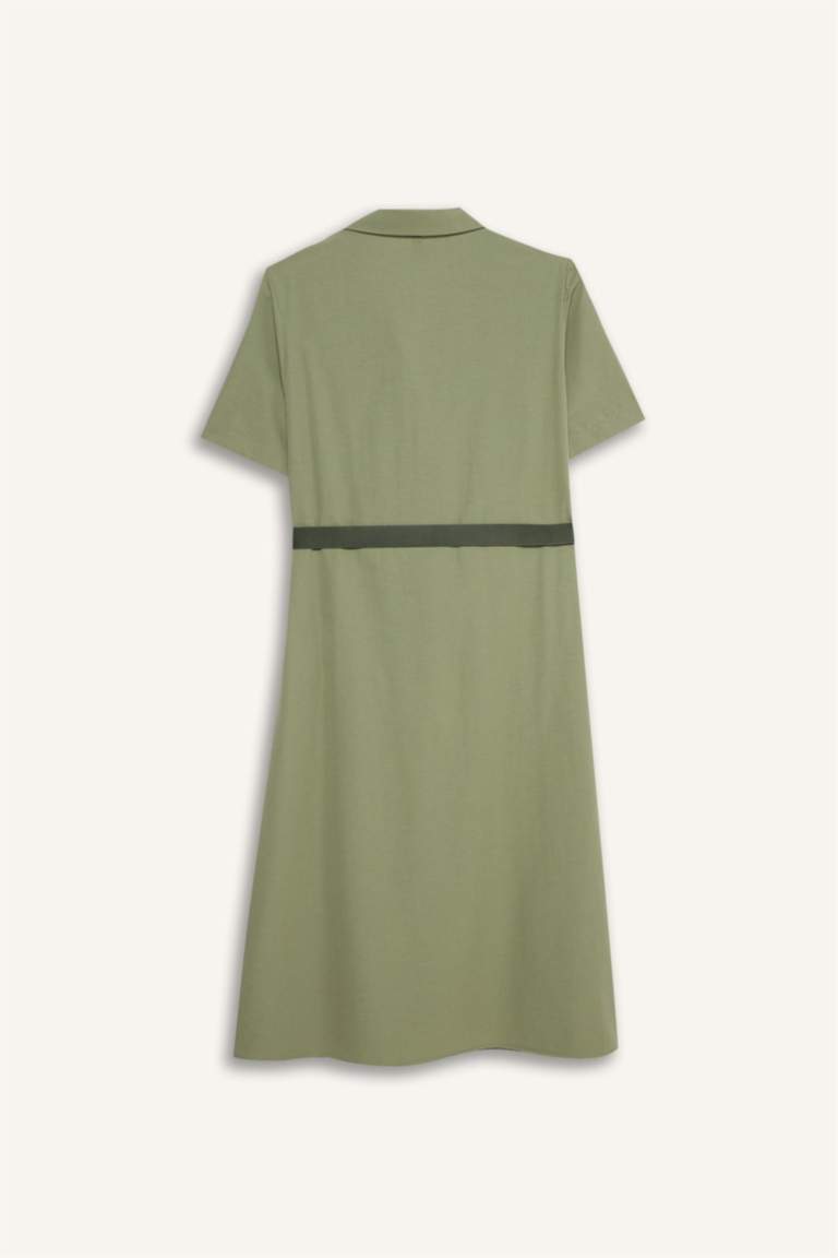 Gömlek Yaka Poplin Kısa Kollu Elbise