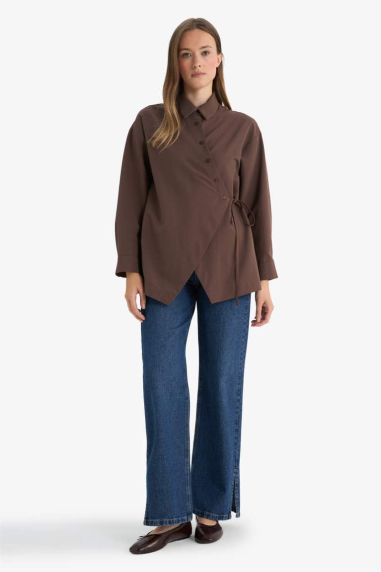 Regular Fit Poplin Shirt Collar Long Sleeve Tunic