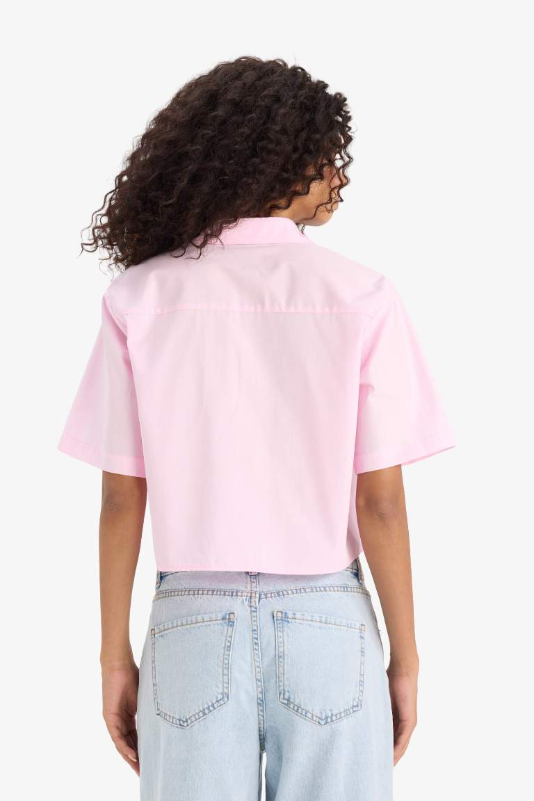 Regular Fit Gömlek Yaka Poplin Kısa Kollu Gömlek