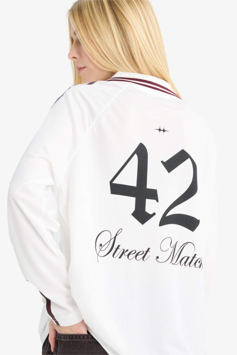 Oversized Fit Polo Neck Long Sleeve T-Shirt