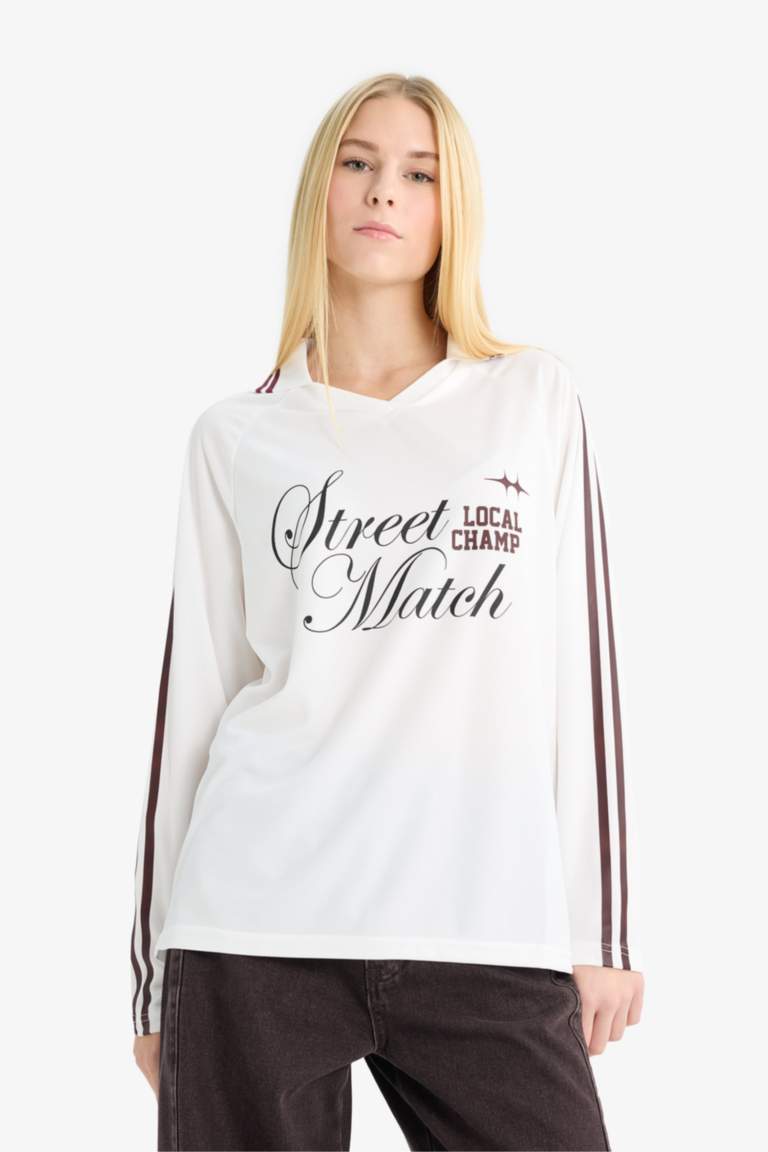 Oversized Fit Polo Neck Long Sleeve T-Shirt