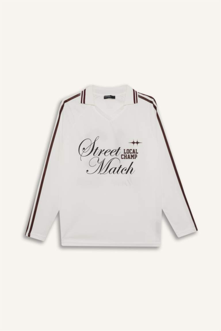 Oversized Fit Polo Neck Long Sleeve T-Shirt